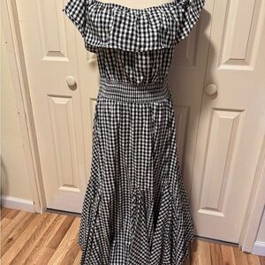 Black and White Gingham Off-Shoulder Dress